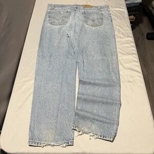 Levis 505 Jeans Mens 40x30 Blue Light Wash Straight Distressed Frayed Hems